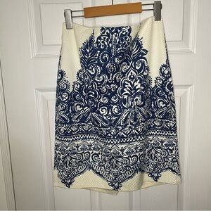 J. Crew White and Blue Printed Fitted No. 2 Pencil Skirt 6
